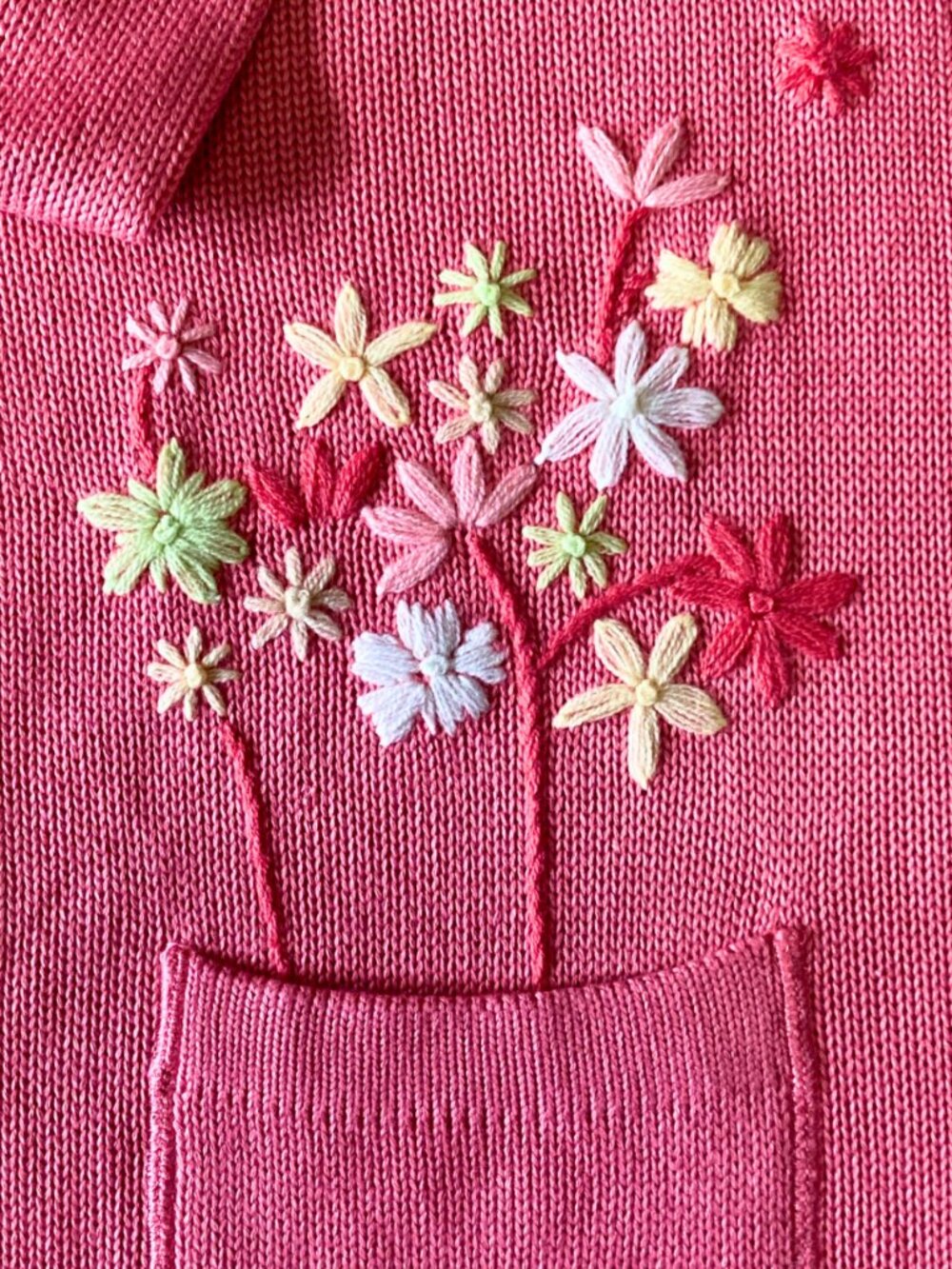 Coral Pink Embroidered Knit Cardigan Jacket, Medium, Penman's,Grandmacore - Picture 2 of 7